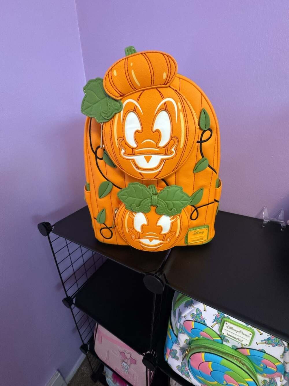 Loungefly Disney Donald & Daisy Jack-o'-Lantern Glow Mini Backpack NWT